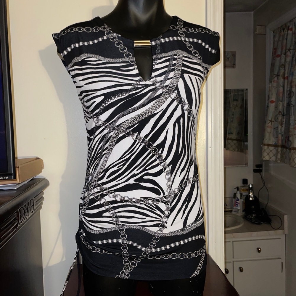 Cache M Zebra Chain Print Black White Gray Stretc… - image 1